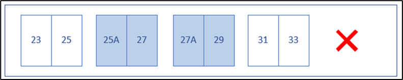 Sequence 23, 25, 25A, 27, 27A, 29, 31, 35... Not correct